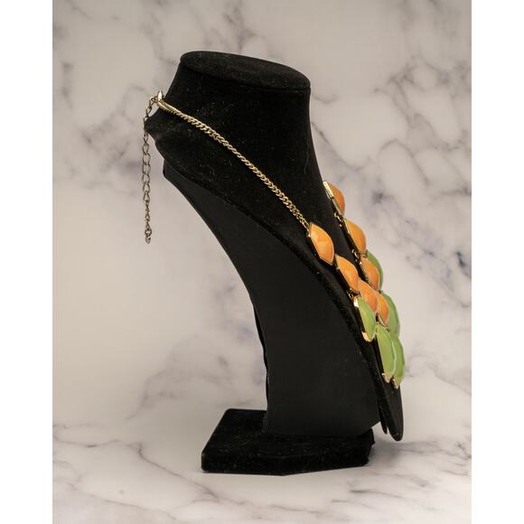 Colorful Green & Orange Resin Bubble Bib Statement Necklace - Picture 3 of 5